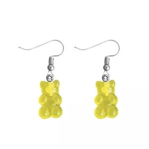 New Handmade Transparent Lemon Yellow Sterling Silver Resin Gummy Bear Earrings